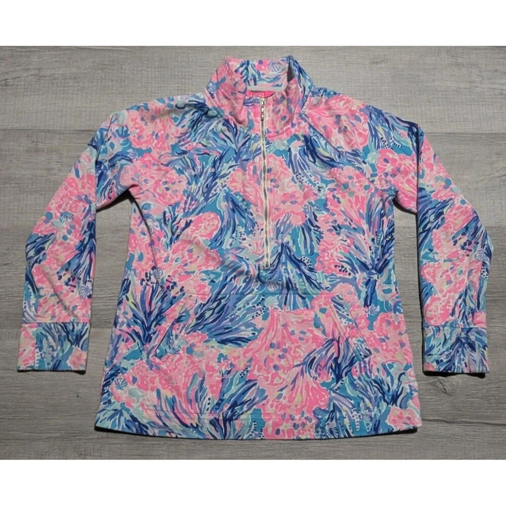 Lilly Pulitzer Skipper Popover Periwinkle Purple Fan Sea Pullover Sz M 1/2 Zip